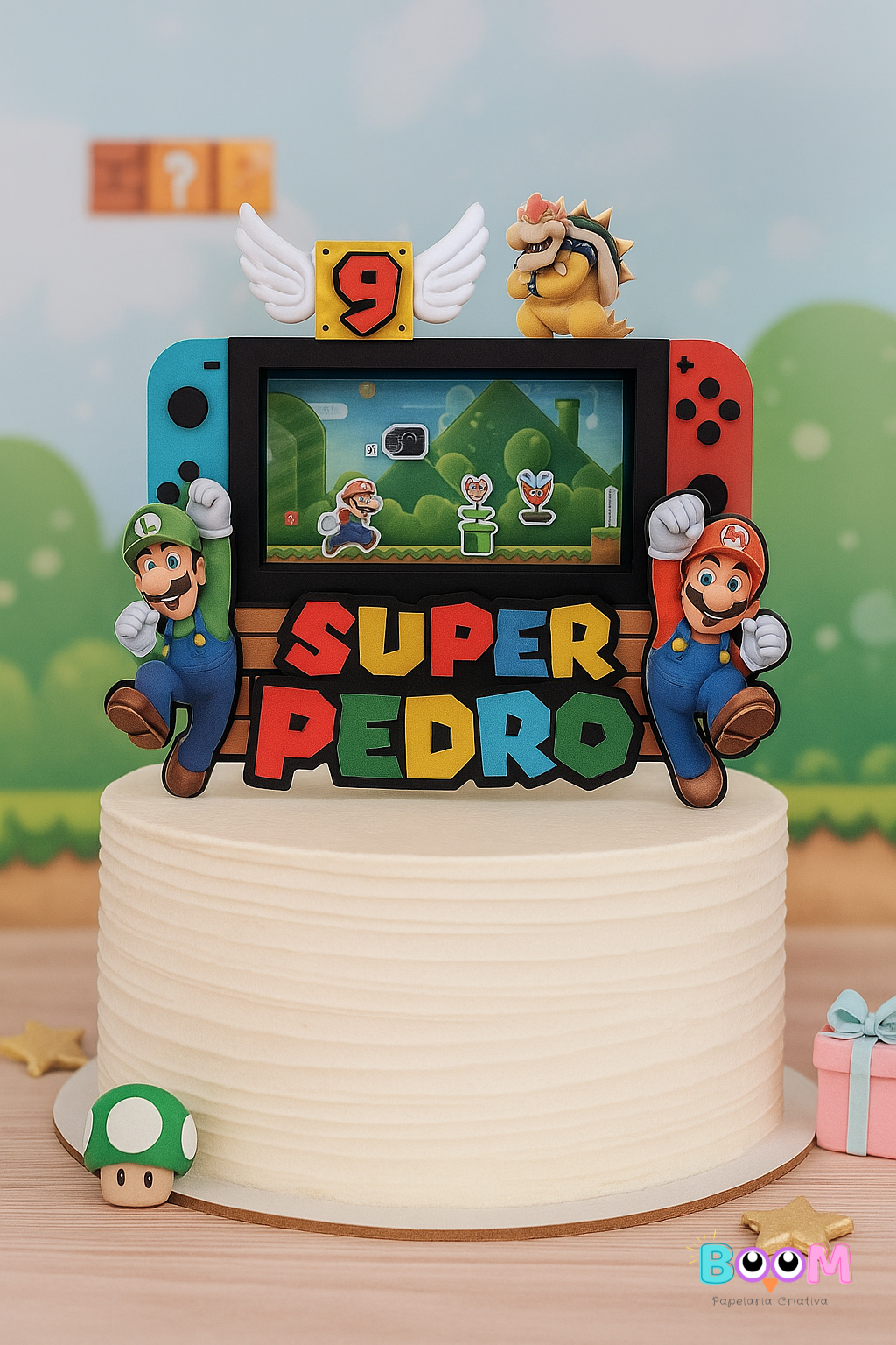 Topo de Bolo Gamer Super Mario Personalizado